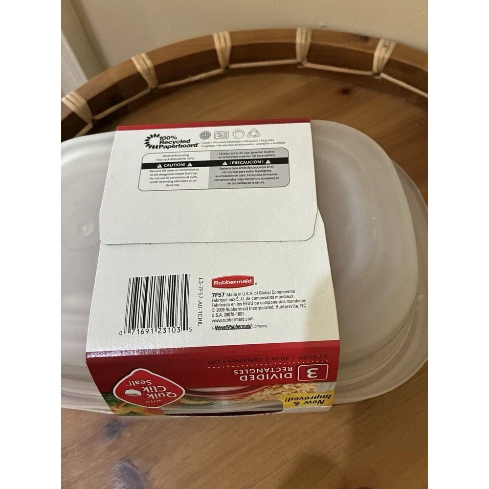 RUBBERMAID TAKEALONGS 3 PACK DIVIDED RECTANGLES 3.7 CUP NEW
